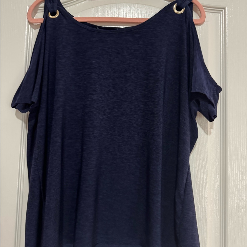 Nine West Midnight Blue Blouse with Shoulder Cutouts